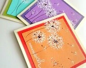 Dandelion Wish Cards, Hand Painted Art Card Set, Neon Summer Birthday Cards, Blank Inisde Stationary Glitter Stamp Embossed