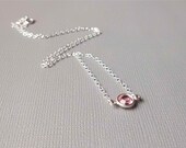 Light Rose Pink Crystal & Sterling Silver Necklace, Tiny - Bridesmaid Wedding Party Set - Delicate Minimal Jewelry