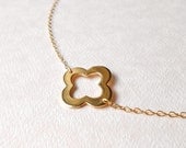Gold Quatrefoil Necklace 24k Gold Vermeil, Brushed Polished - Lucky, Clover, Minimal Everyday Jewelry