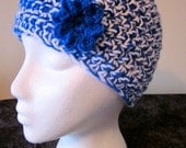 Crocheted Beanie, Blue, white, sparkle