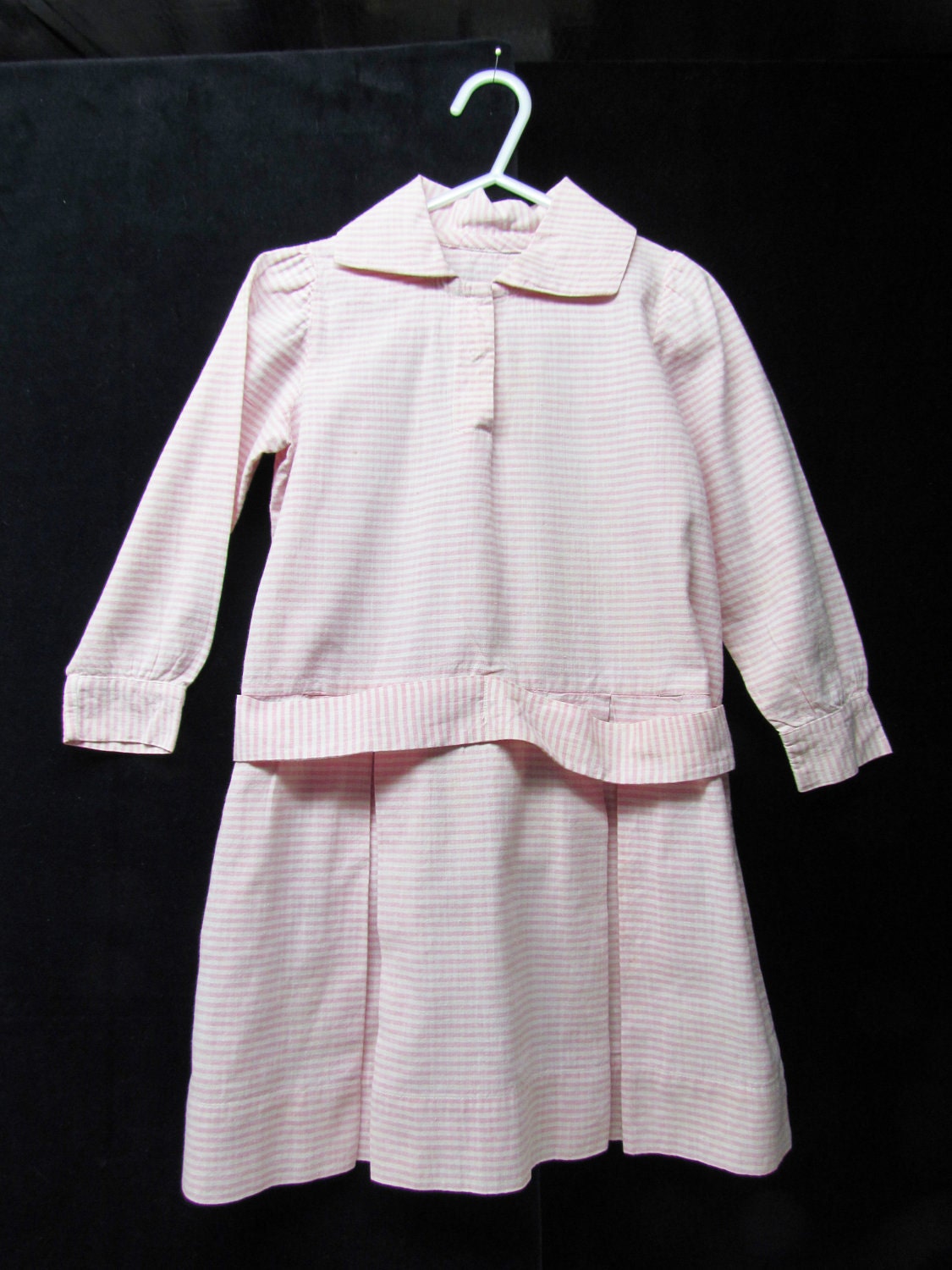 Vintage little girl's dress - c.1910's pink-striped home-made everyday dress