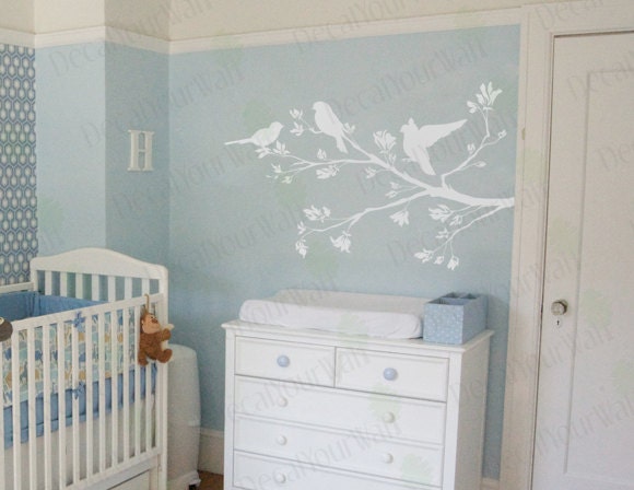 Large Blossoming Tree Branches with Birds Removable Wall Decals Nursery kid's room Vinyl Wall Art Stickers Home Decosr
