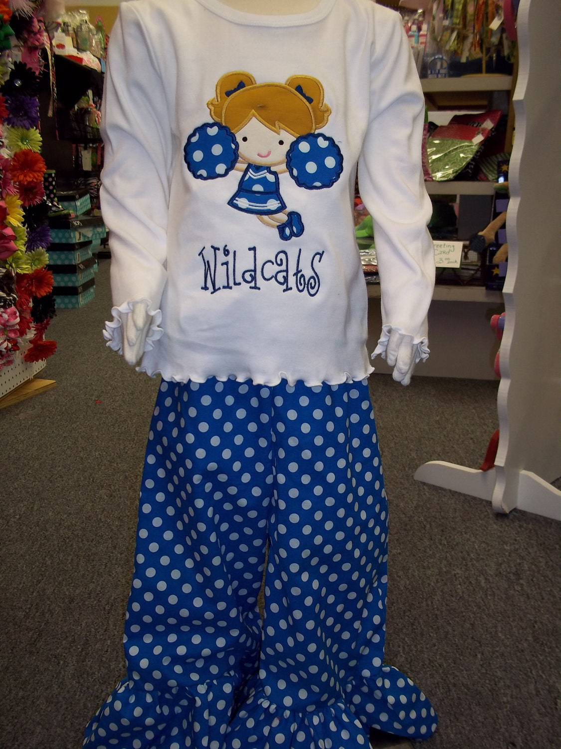 UK WILDCATS Girls Size 6 Cheer Uniform Personalized Handmade Boutique Ruffle Shirt & Pant Set