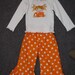 Girls Cheerleader Shirt Size 8 custom school colors Polka Dot Ruffle Shirt with matching ruffle Pant Set.  Free Personalization.