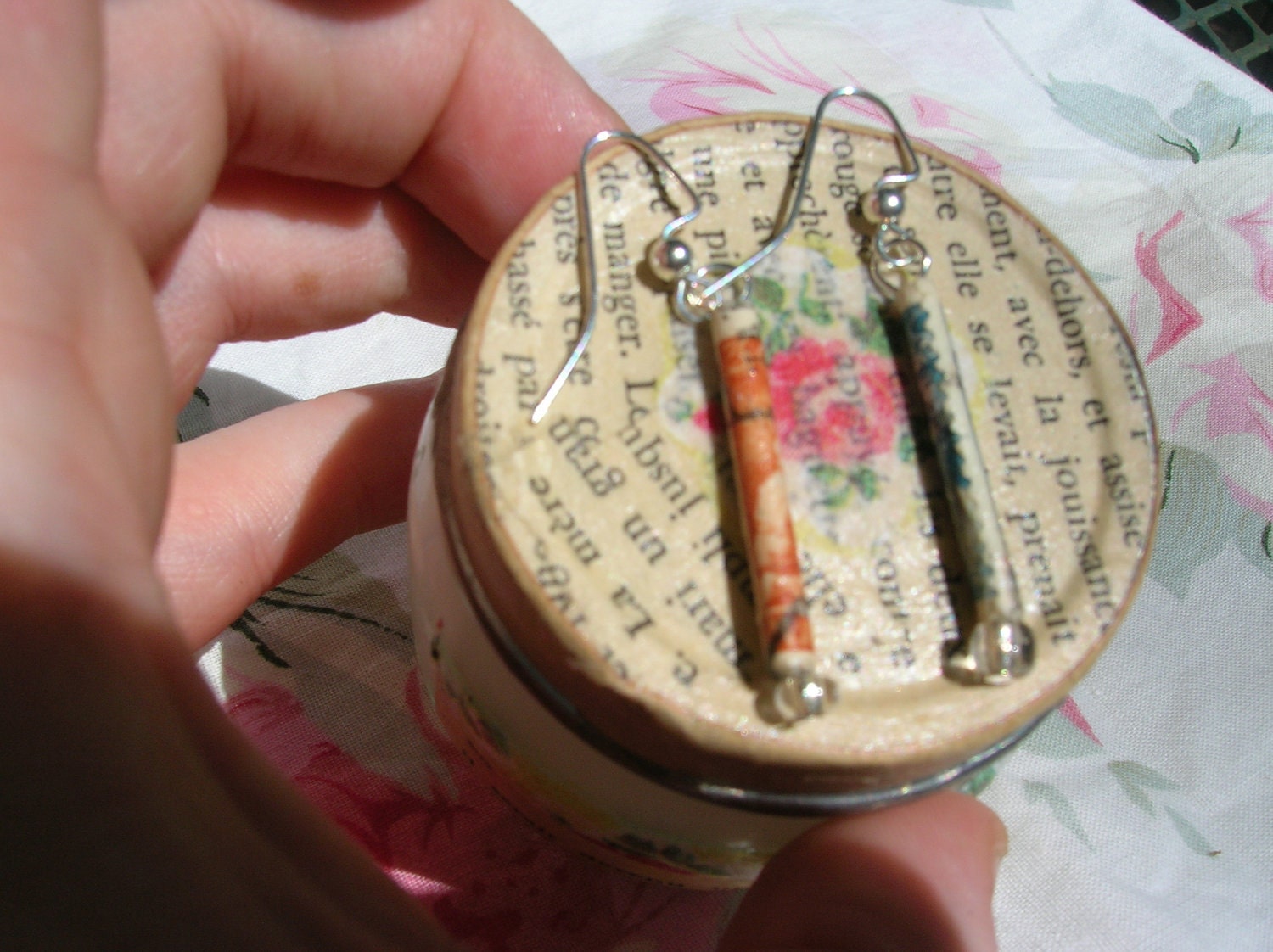 recycled simple postage stamp earrings handcrafted boho chic unique quirky vintage blue orange ooak handmade alternative jewelry