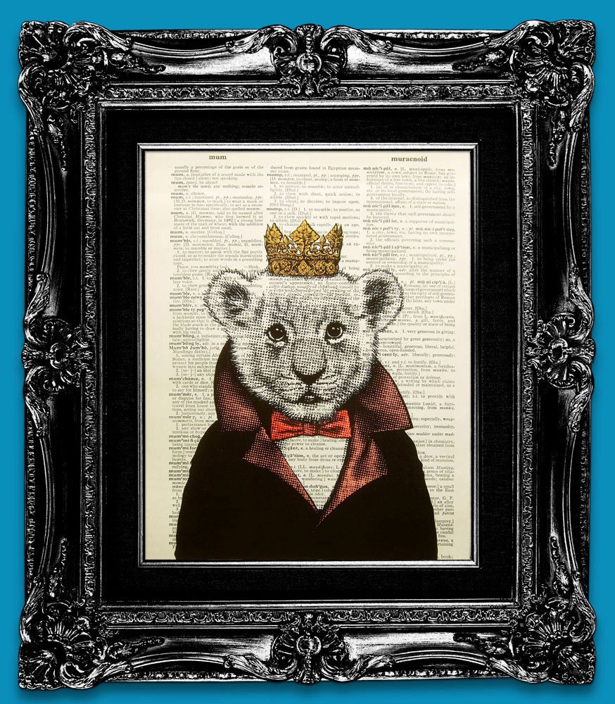 Wall Decor Print BOOK PRINT Home Decor Wall Art Nursery Decor Boy GIFT for Man husband Antique Dictionary Print Living Room Decor - Fun Lion