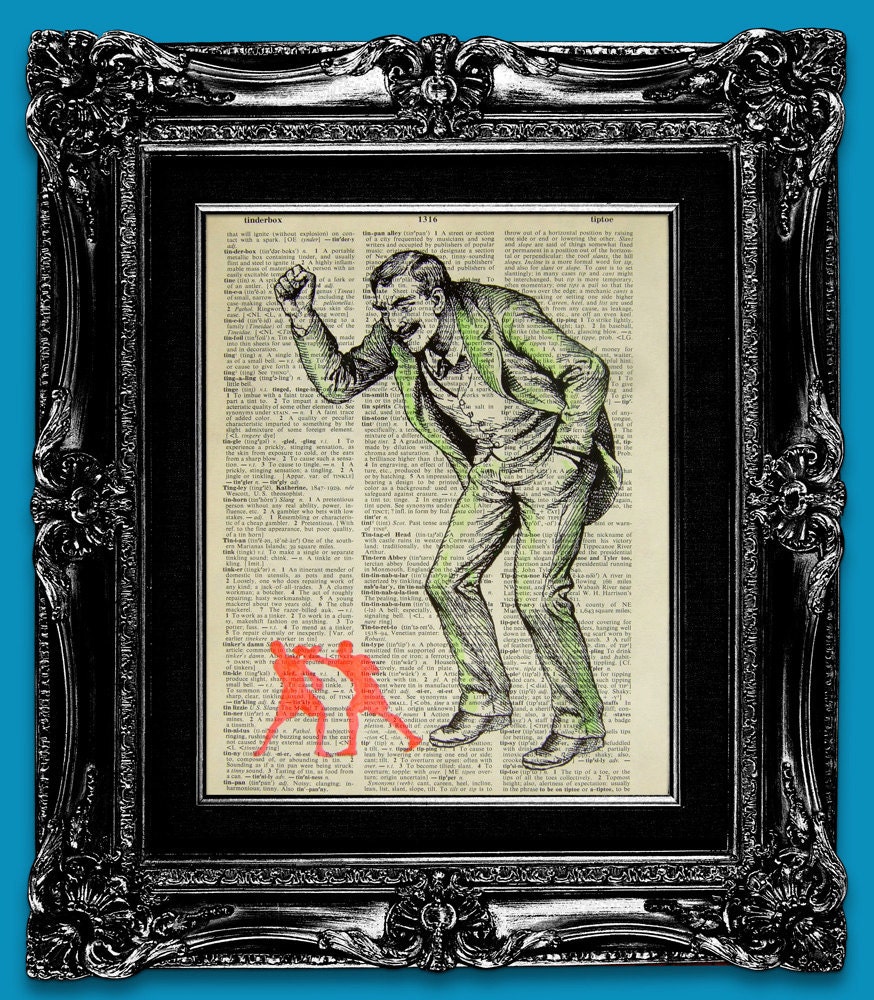 ACRYLIC PAINTING, RETRO Art Boxing Poster, Fun Gift for Men Sport Lover, Geekery Humor Geek Wall Art, Dictionary art print-Watch Live Boxing
