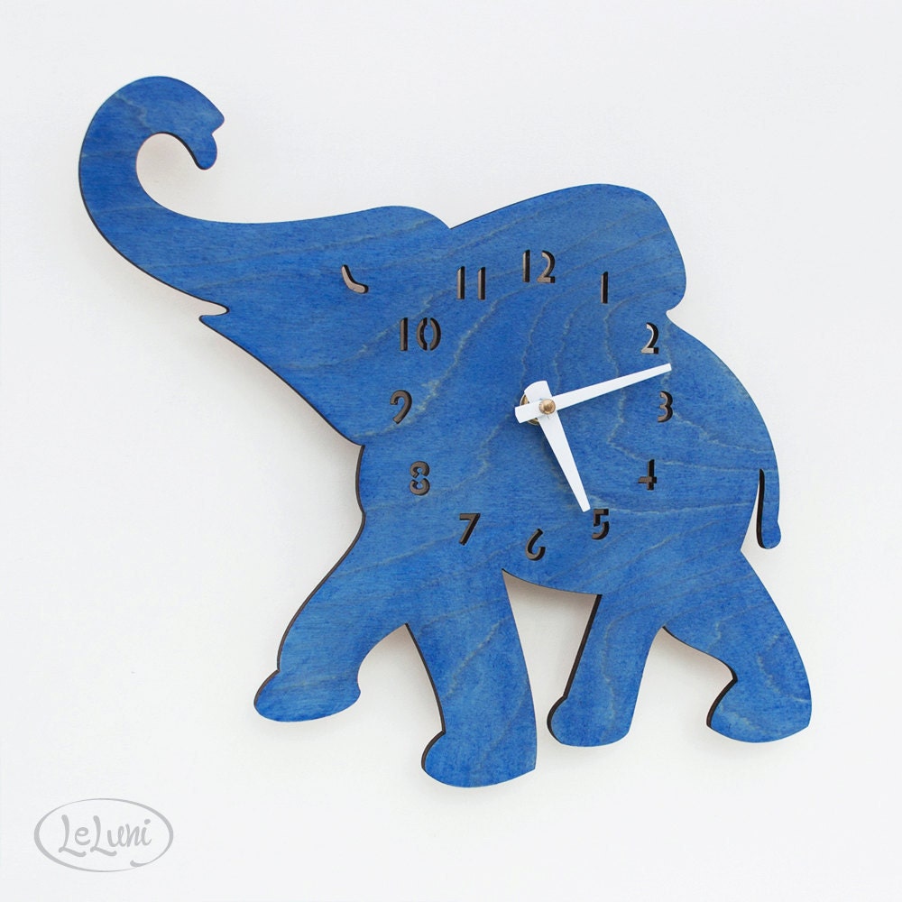 The "Baby Elephant in Blue" designer wall mounted clock from LeLuni