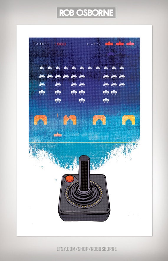 SPACE INVADERS Atari 2600 Retro Vintage Classic Video Game Art Print 11x17 by Rob Osborne