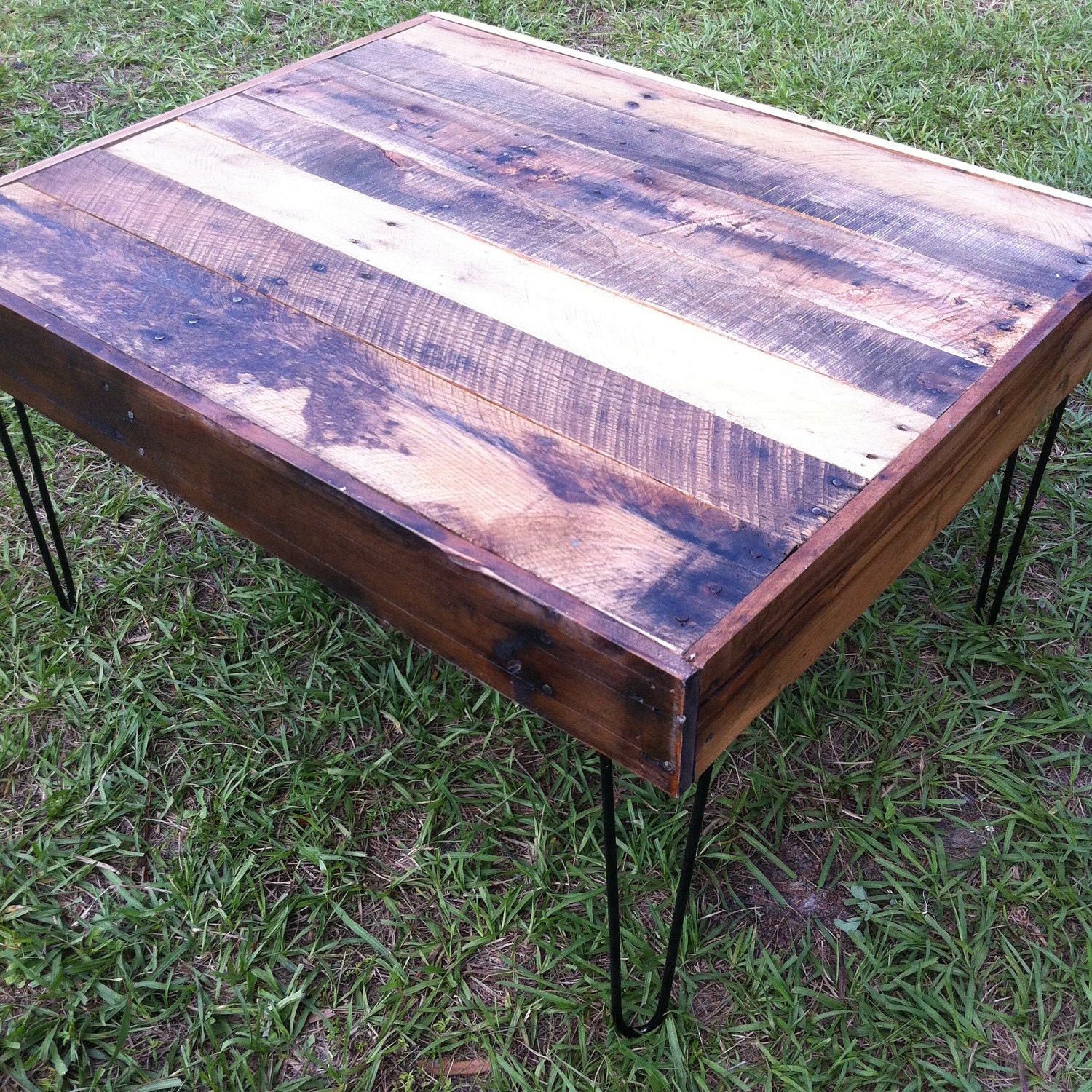 Reclaimed Barnwood Wood Coffee Table with steel hairpin legs-Upcycled and modern-upcycled recycled