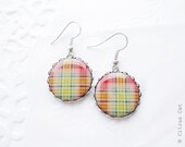 SALE - Red yellow green plaid earrings