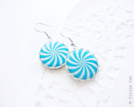 SALE - Blue and white candy earrings