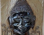 Tranquility at Dusk: Raku Terracotta Buddha Tile (ceramic, pottery, art, handmade)