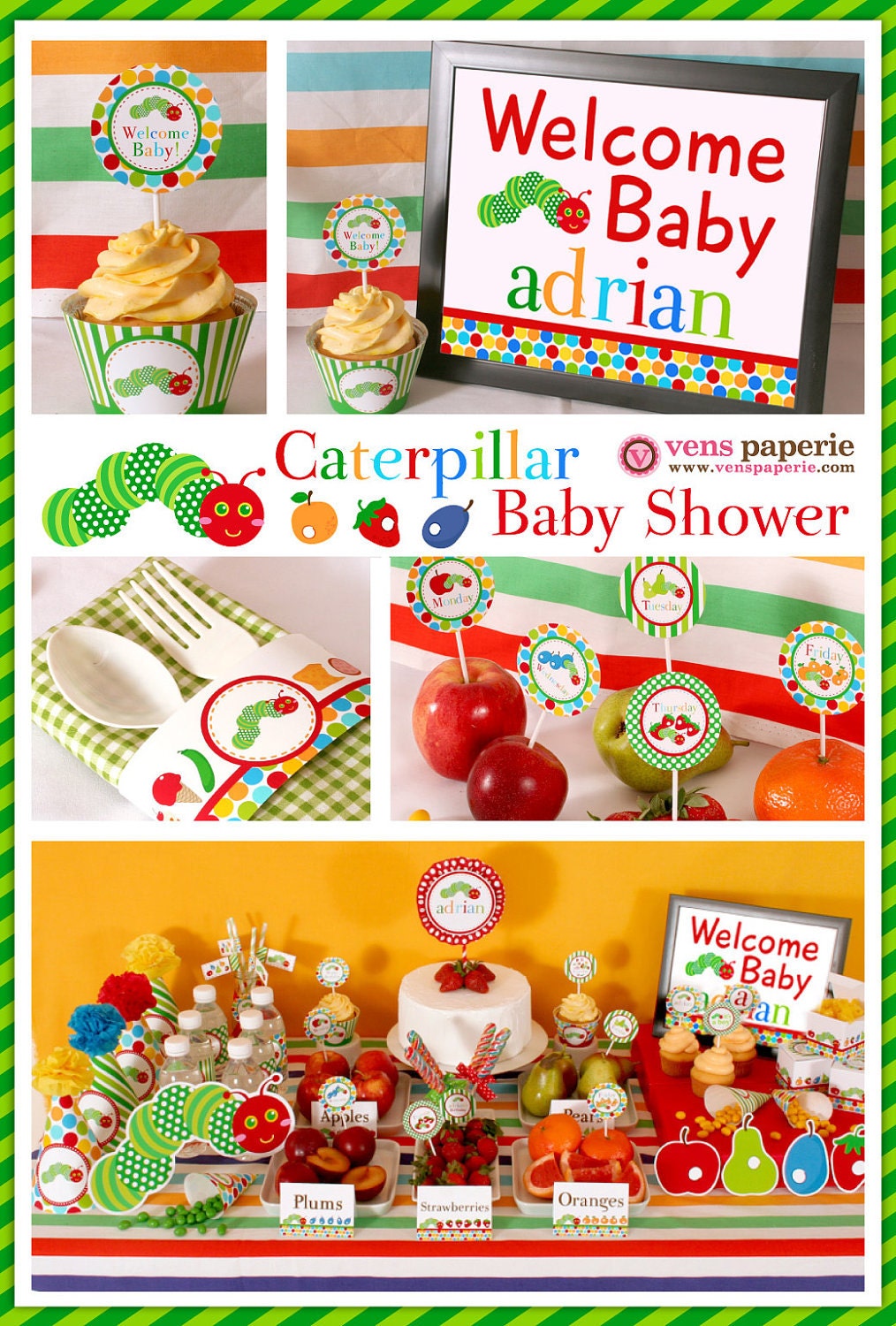 Caterpillar Baby Shower Package Personalized FULL Collection Set - PRINTABLE DIY - BS820CA1x