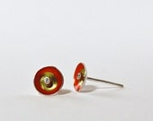 Red Yellow Enamel Stud Earrings In Silver