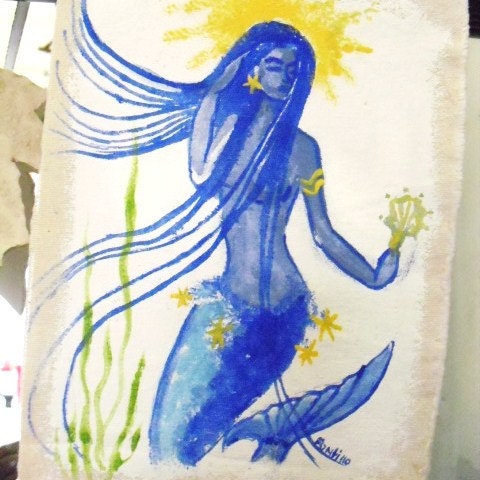 Original Art on Canval- Blue Mermaid  No.4- with sea stars
