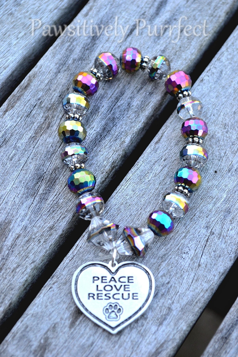 Peace Love Rescue Stretch Bracelet