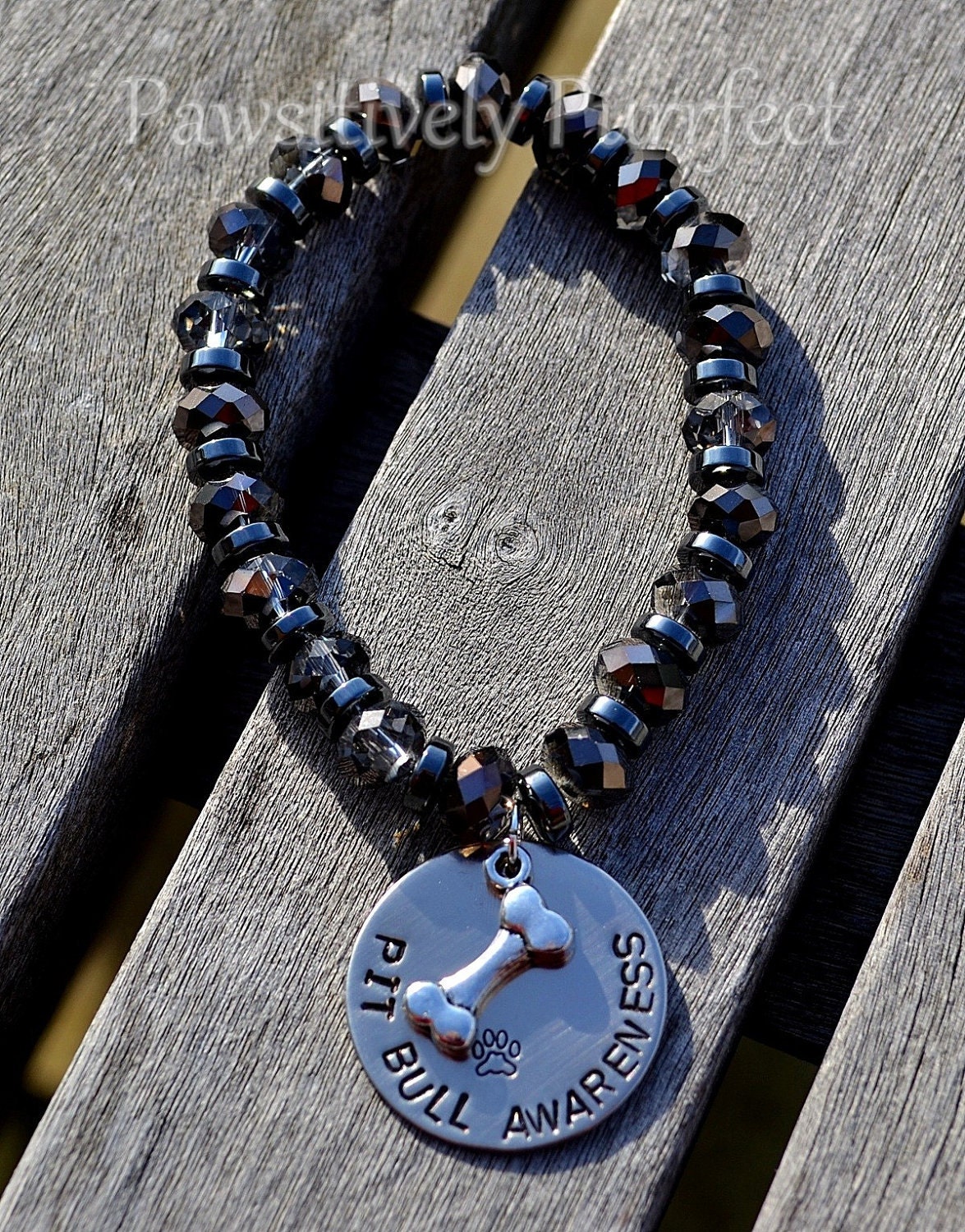 Pit Bull Awareness Handstamped Stretch Bracelet