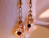 Pink Dangle Earrings with Pearls and Crystals