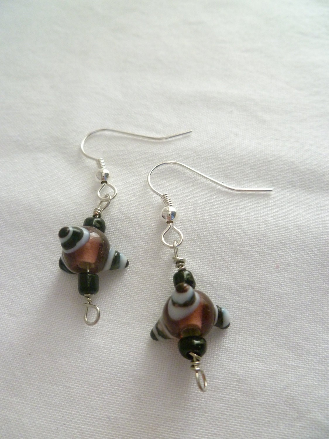 Purple and Black Lampwork Glass Bead Dangle Earrings