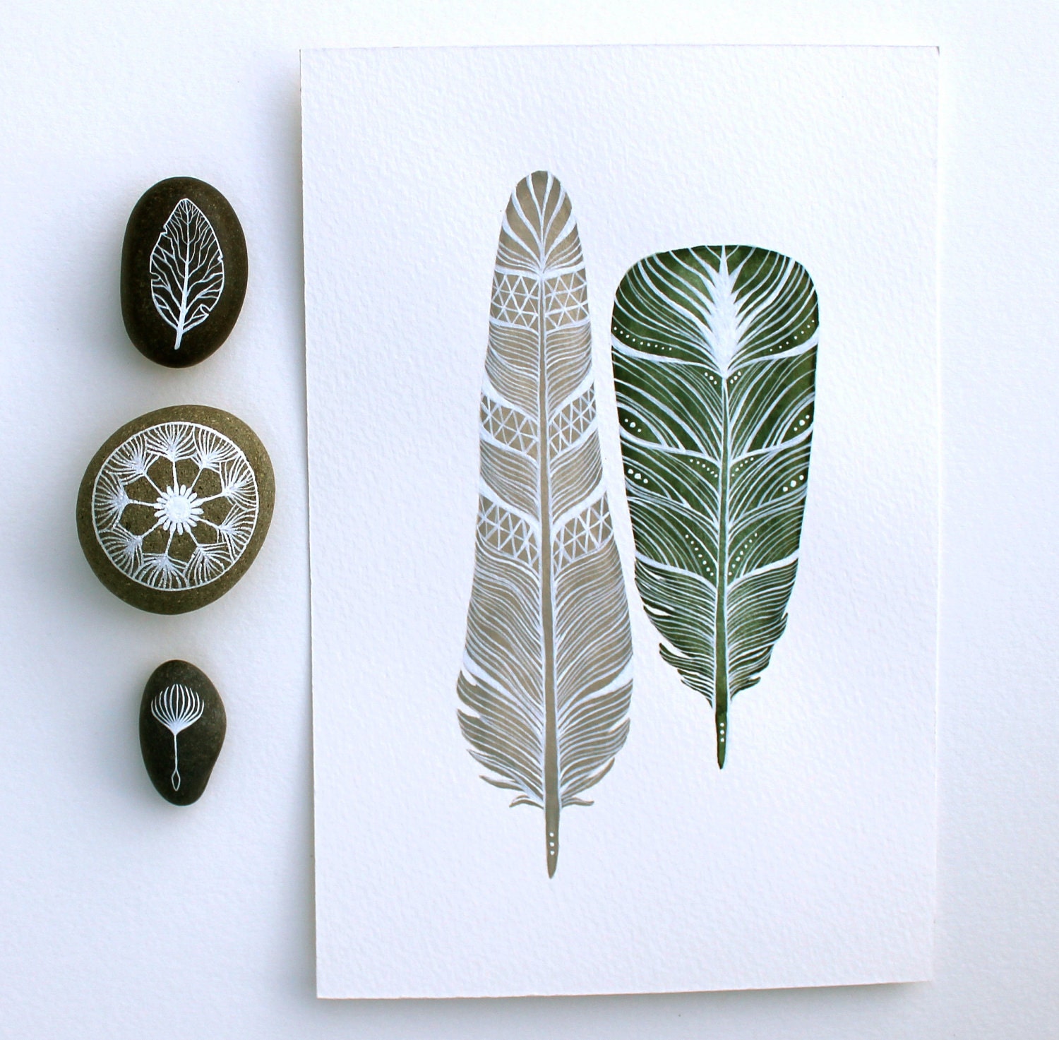 Watercolor Art Feather Painting - Modern Home Decor - Archival Print - 5x7 Dharma Feathers