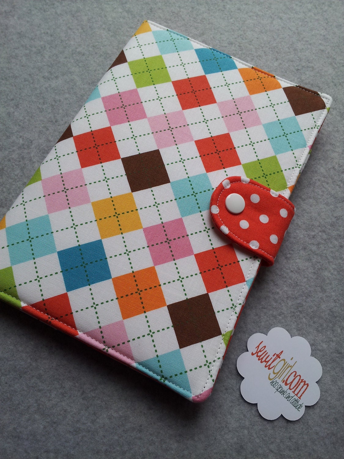 Nexus 7, Kindle Fire Cover, Kindle cover, Nook, eReader Cover, Book Style, AK Remix Argyle in Summer  ..Made to order