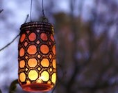 Hand Painted Mason Jar Lantern, Violet Glass with Gunmetal Accents