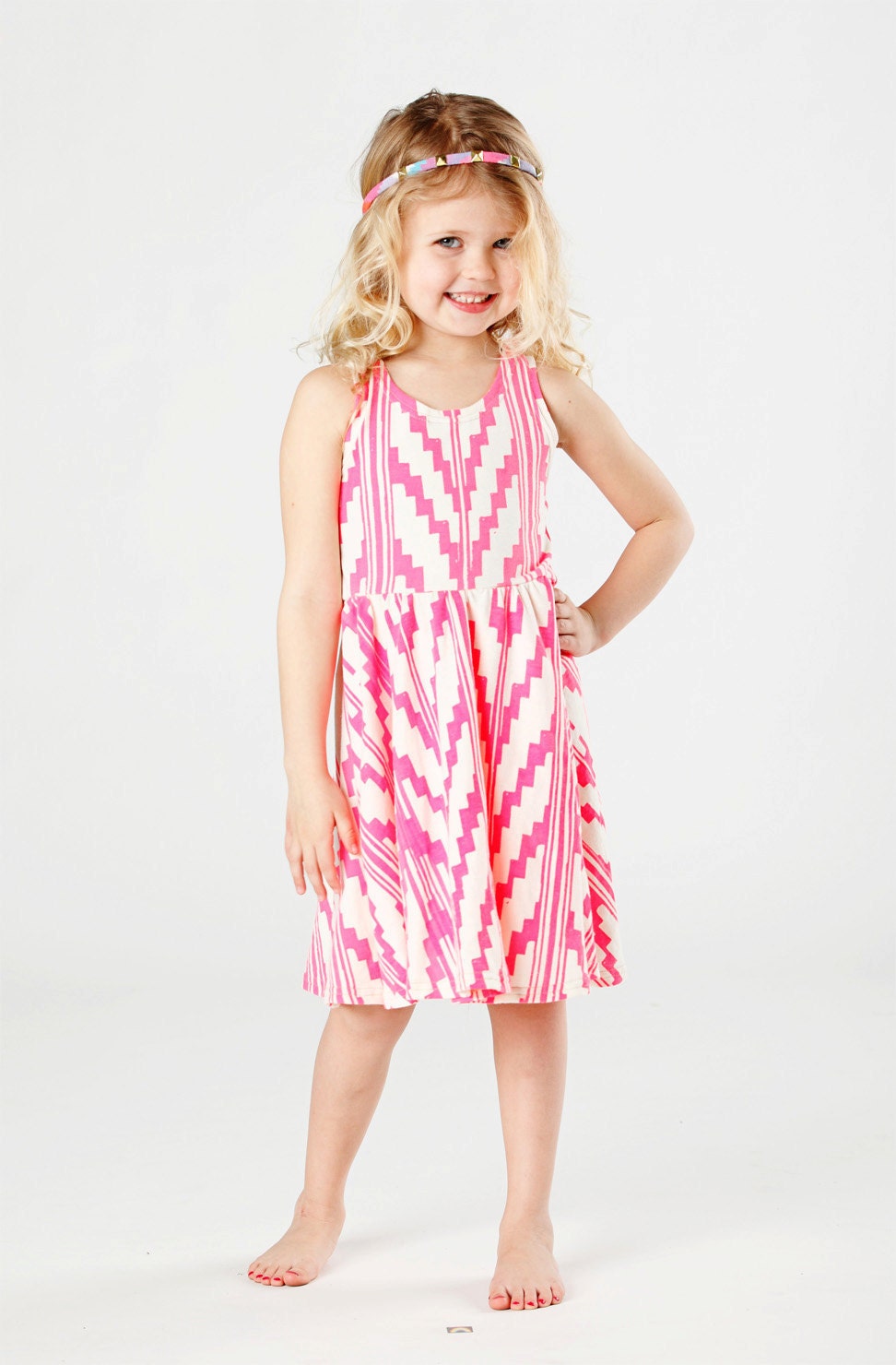 Southwest Twirling Dress in Hot Pink on Creme