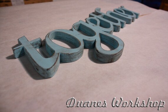 Wooden together Sign, Wall hanging, turquoise, Shabby chic beach decor, wooden letters, home decor, Housewares,Wall Decor