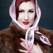 Marilyn Rain Bonnet in Powder Pink and Black, plastic hood with tiny bows stitched onto tulle