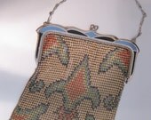 Art Deco Whiting Davis Purse Mesh Enamel Handbag Coral Creme Designer Turquoise Lime Green Vintage 1920s