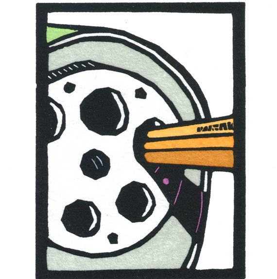 Original Linocut of Pencil Sharpener with Pencil By Ken Swanson