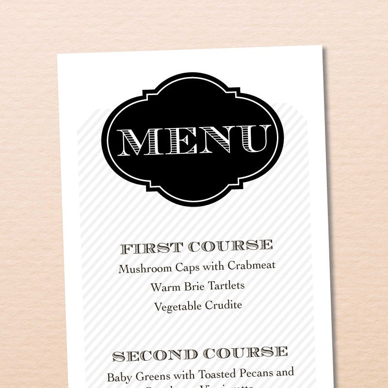 Printable Wedding Menu -- Elegant Vintage No. 12 Collection