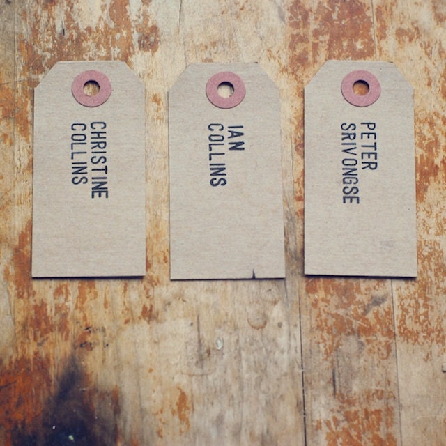 Rustic Place Cards Hand-Stamped with Full Names on Kraft Shipping Tags (Custom)