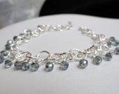 Chainmaille bracelet - fringe bracelet - beaded chainmaille - crystal bracelet - blue bracelet - charm bracelet - silver chainmaille