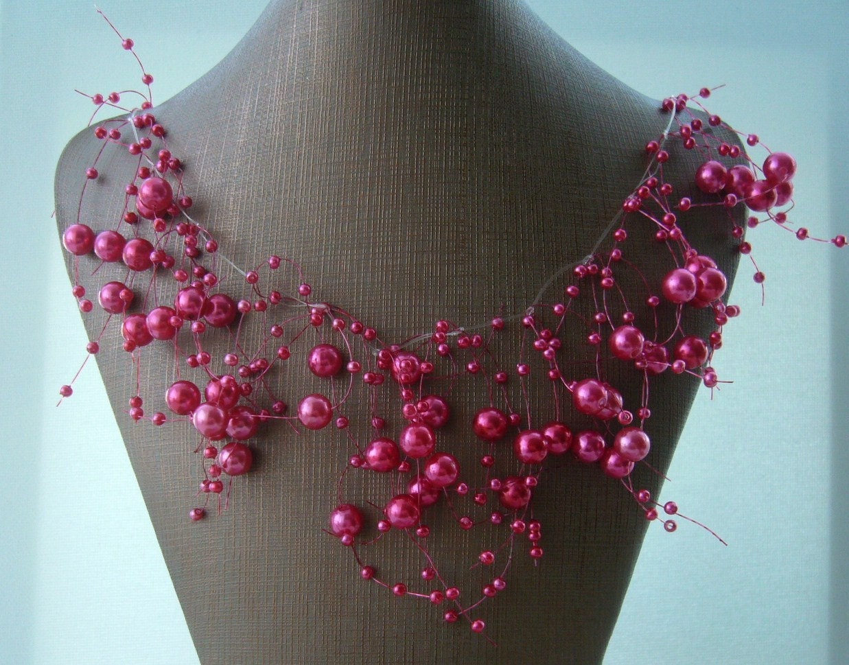 Pink Necklace - Floating Pearl Necklace Choker - Handmade Fashion Jewellry