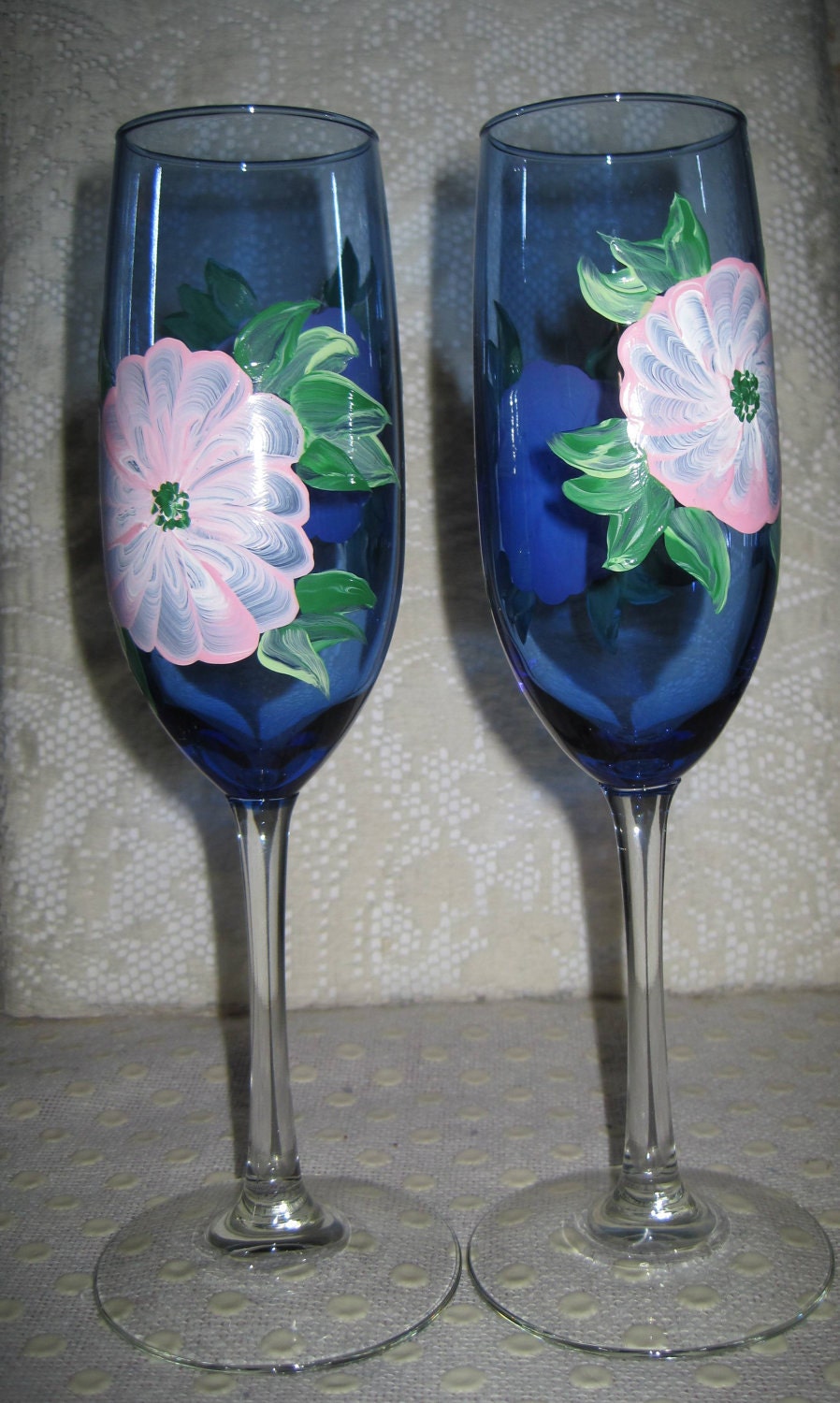 Wine Glasses, Hand Painted Champagne Flutes, Custom Wedding Glasses, Blue Champagne Flutes,  Blue Champagne Glasses