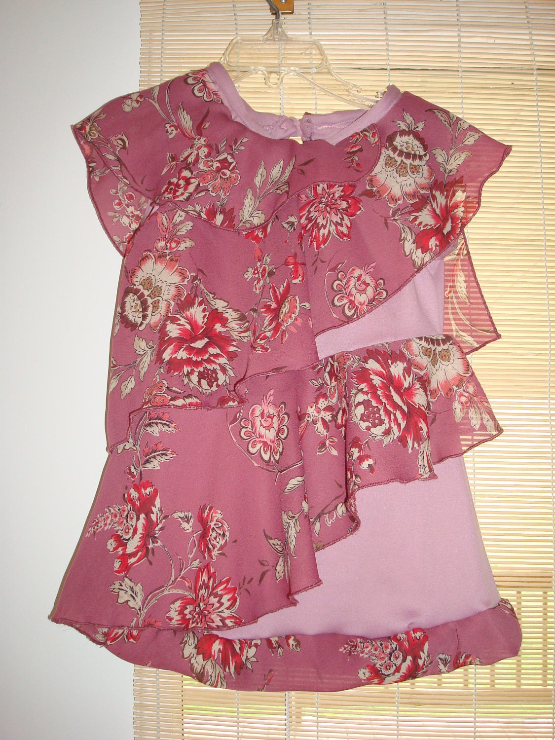 Upcycled Toddler's Size 1 Rose Floral and Frilly Dress