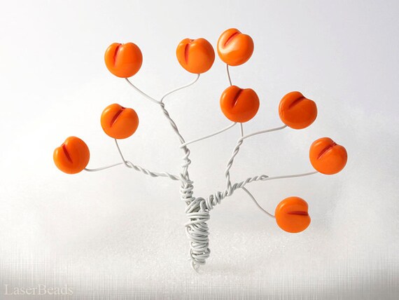 Hot Orange Peach Beads 11mm (12) Czech Opaque Glass Pressed Apricot