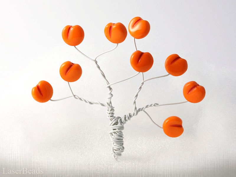 Hot Orange Peach Beads 11mm (12) Czech Opaque Glass Pressed Apricot