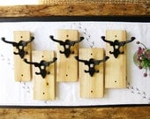 Five cast iron victorian hooks on live edge wood mount face plates cottage chic custom order