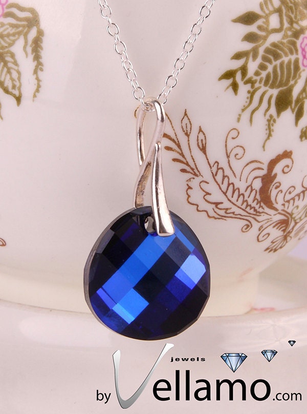 Delicate sterling silver blue Swarovski crystal pendant with necklace, Bermuda blue, ocean blue