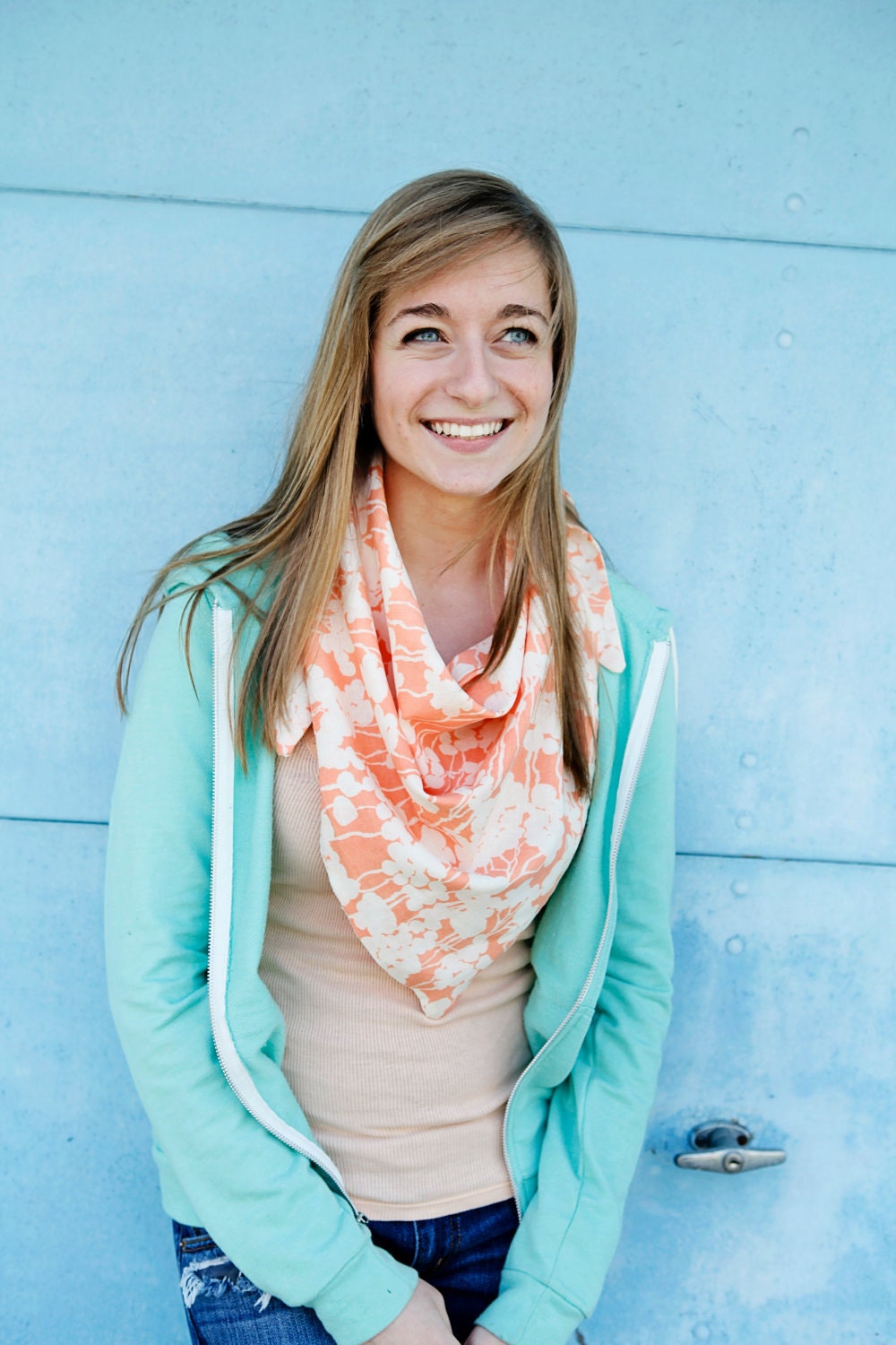 Floral Scarf in peach and cream