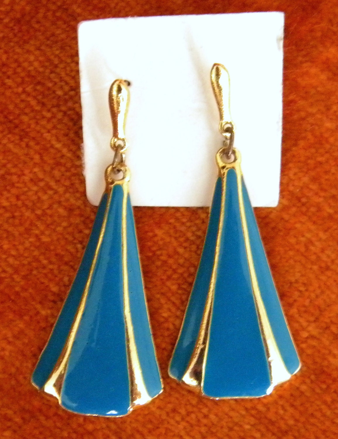 1980s Glam Gold & Teal Elegant Dangle Earrings