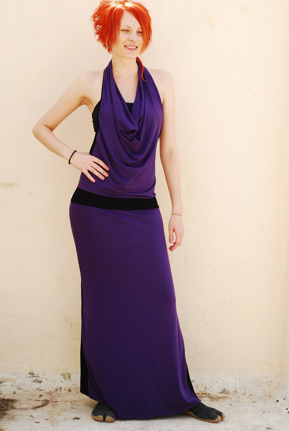 Bohemian Chik, Maxi Dress. open back, purple dress