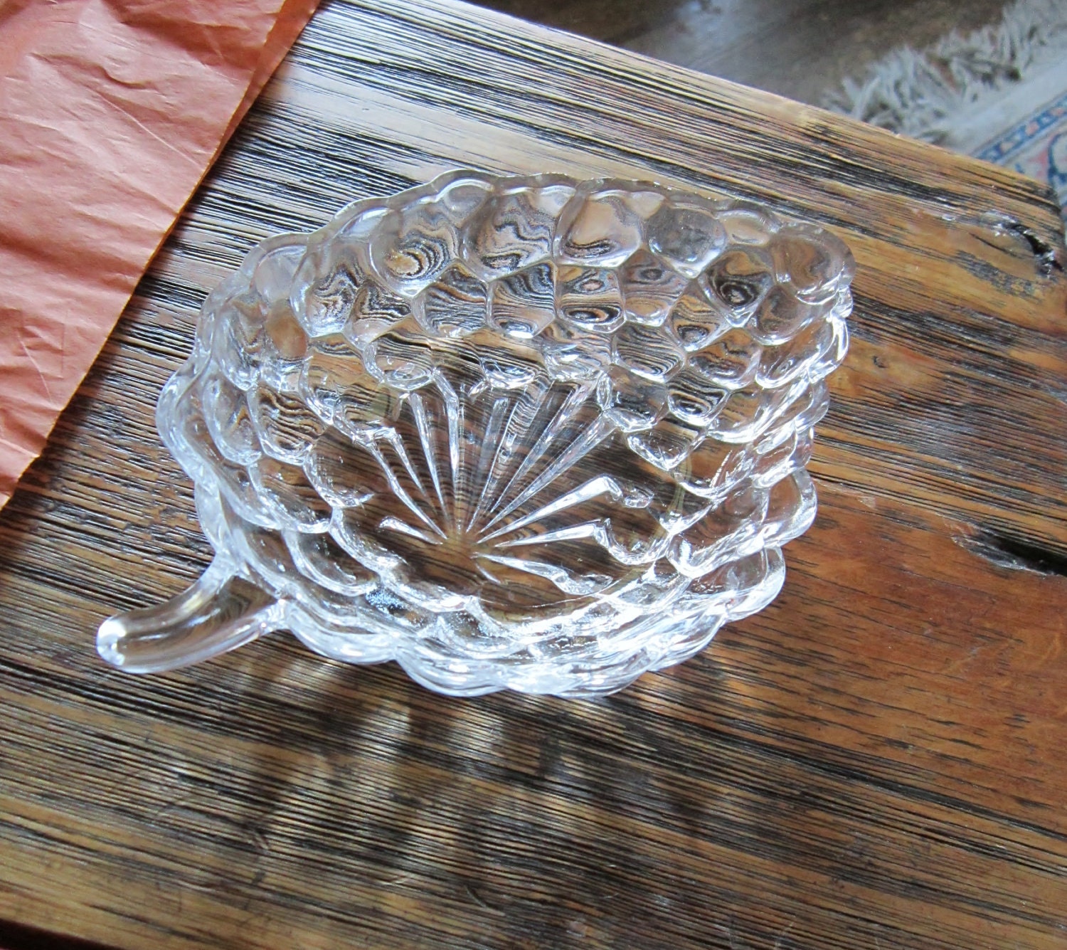Vintage set of 2 Serving Dishes Glass Grape DIsh 7" & 6" Split Glass Bowl