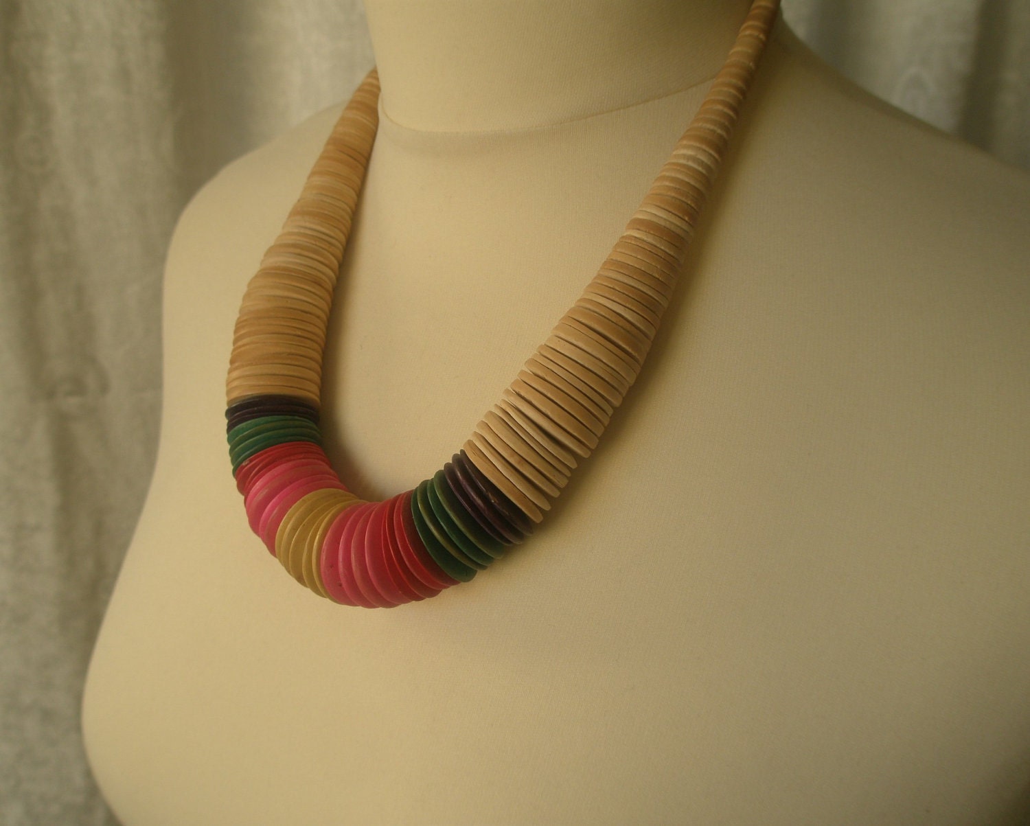 80s Wooden necklace, bright colors, neon, original, discs