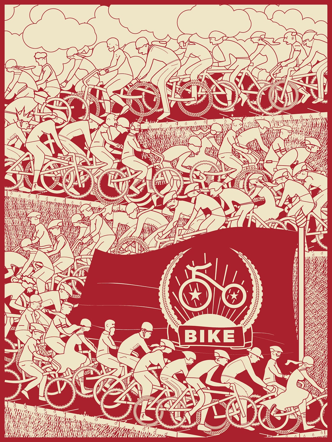 Bike Propaganda Poster-- 18x24 inch "Ride to Power" Limited Edition Signed Bicycle themed poster Screenprint on french paper