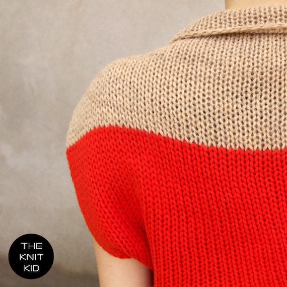 knitted shrug waistcoat red orange / camel colorblocking the knit kid