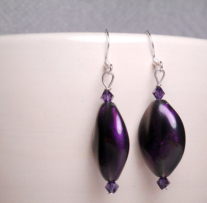 purple earrings - crystal and bead violet dangle earrings